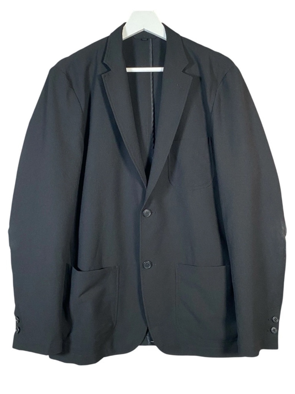 MUJI Lightweight Seersucker Jacket M Black Unlined Blazer Patch Pockets Travel